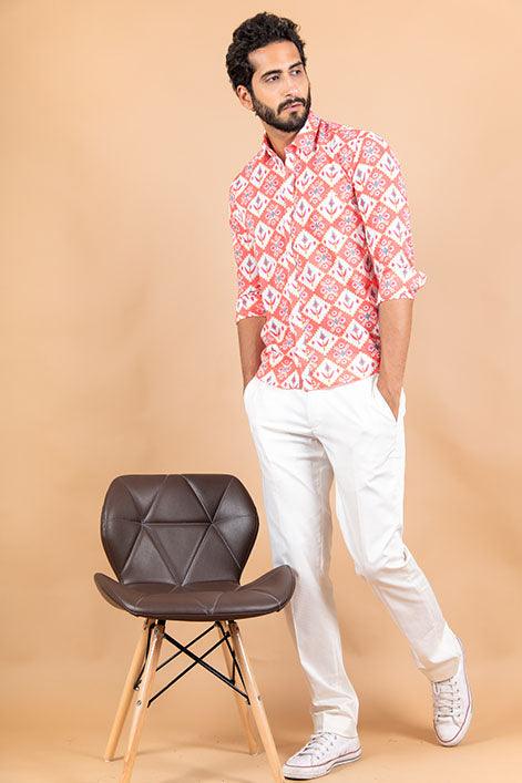 Pink Jaipuri Cotton Full-Sleeve Printed Shirts For Men - Image 3