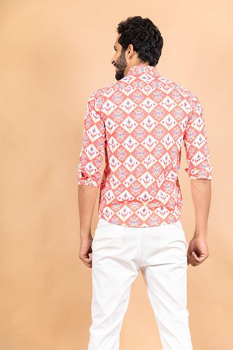 Pink Jaipuri Cotton Full-Sleeve Printed Shirts For Men - Image 4