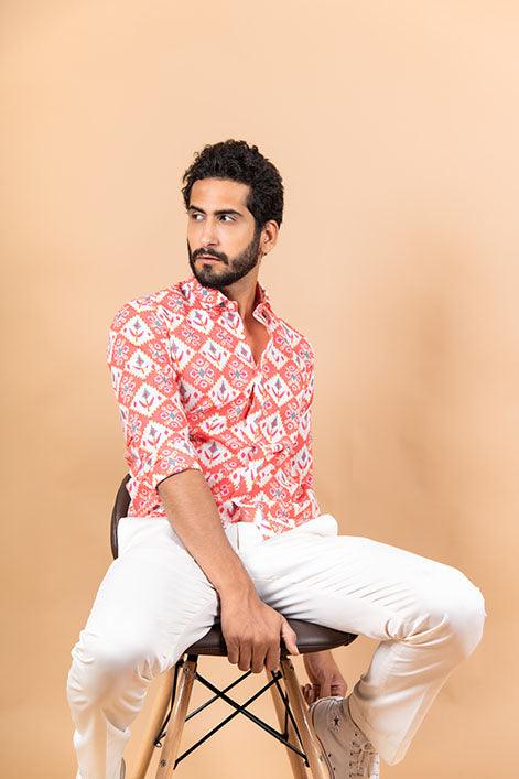 Pink Jaipuri Cotton Full-Sleeve Printed Shirts For Men - Image 5