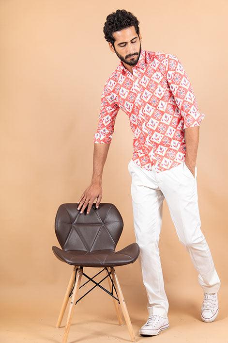 Pink Jaipuri Cotton Full-Sleeve Printed Shirts For Men - Image 6