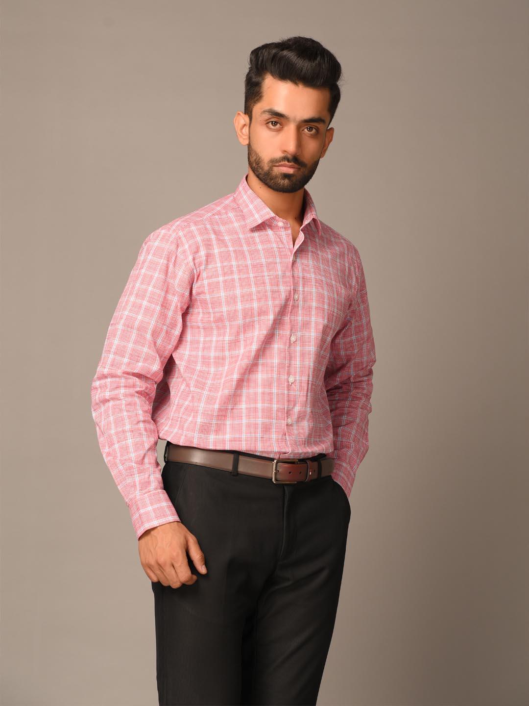 Pink Plaid Checks Cotton Shirt - Image 3