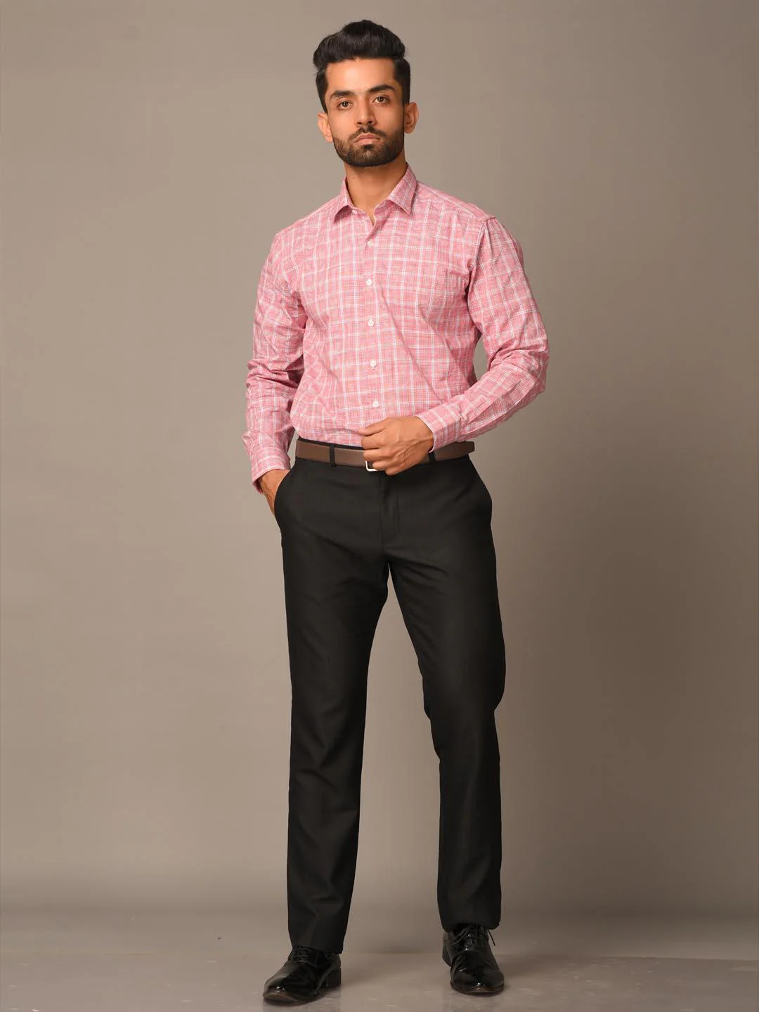 Pink Plaid Checks Cotton Shirt - Image 4