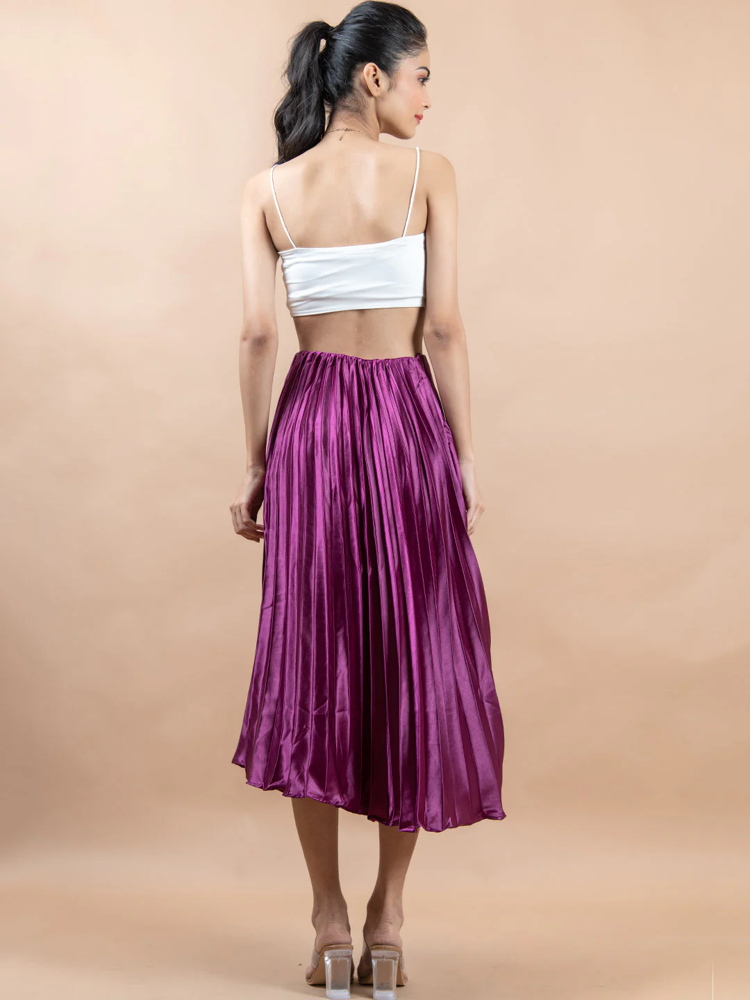 Purple Flared Skirt with Accordion Pleats For Women - Image 4