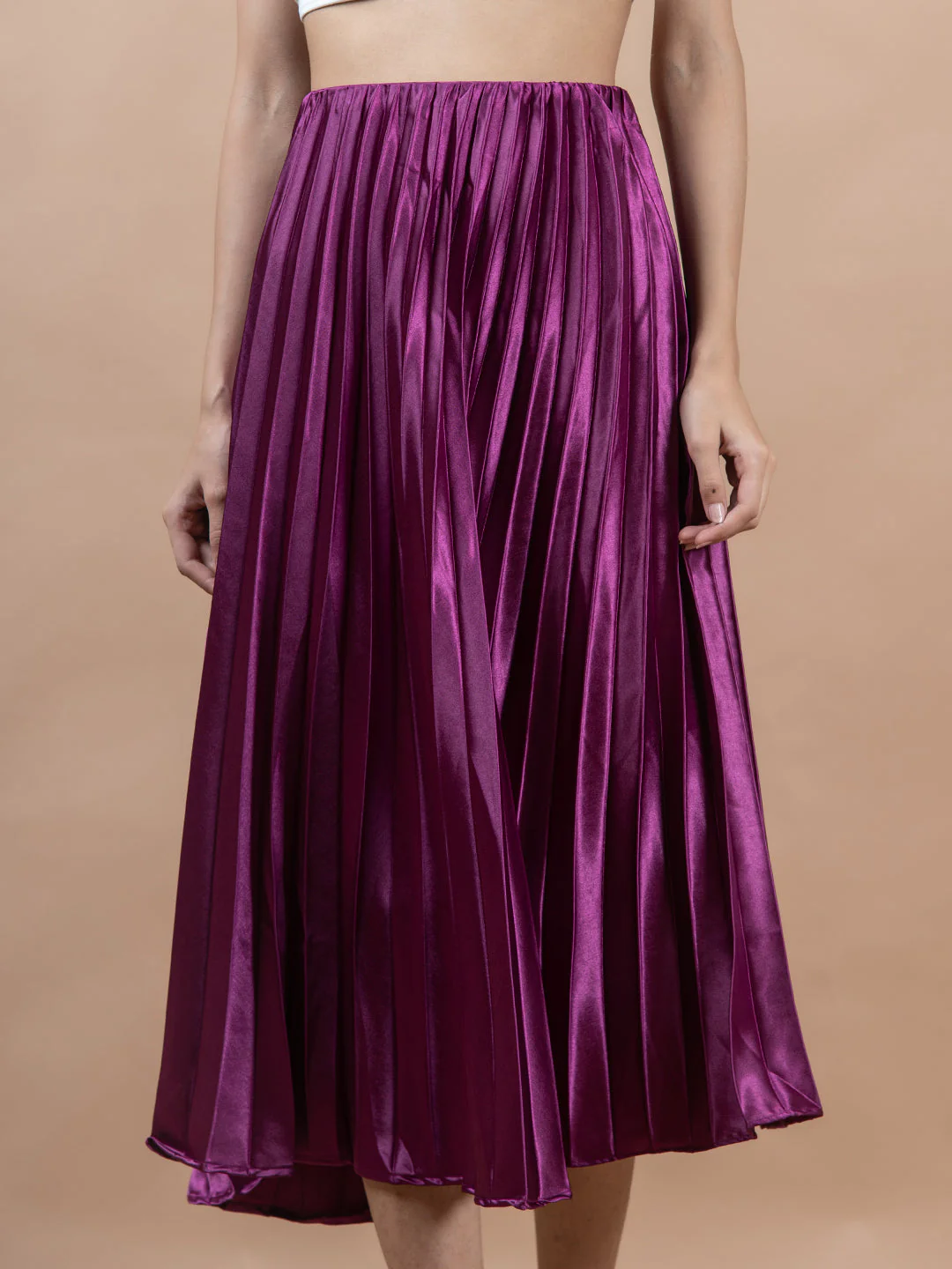 Purple Flared Skirt with Accordion Pleats For Women - Image 5