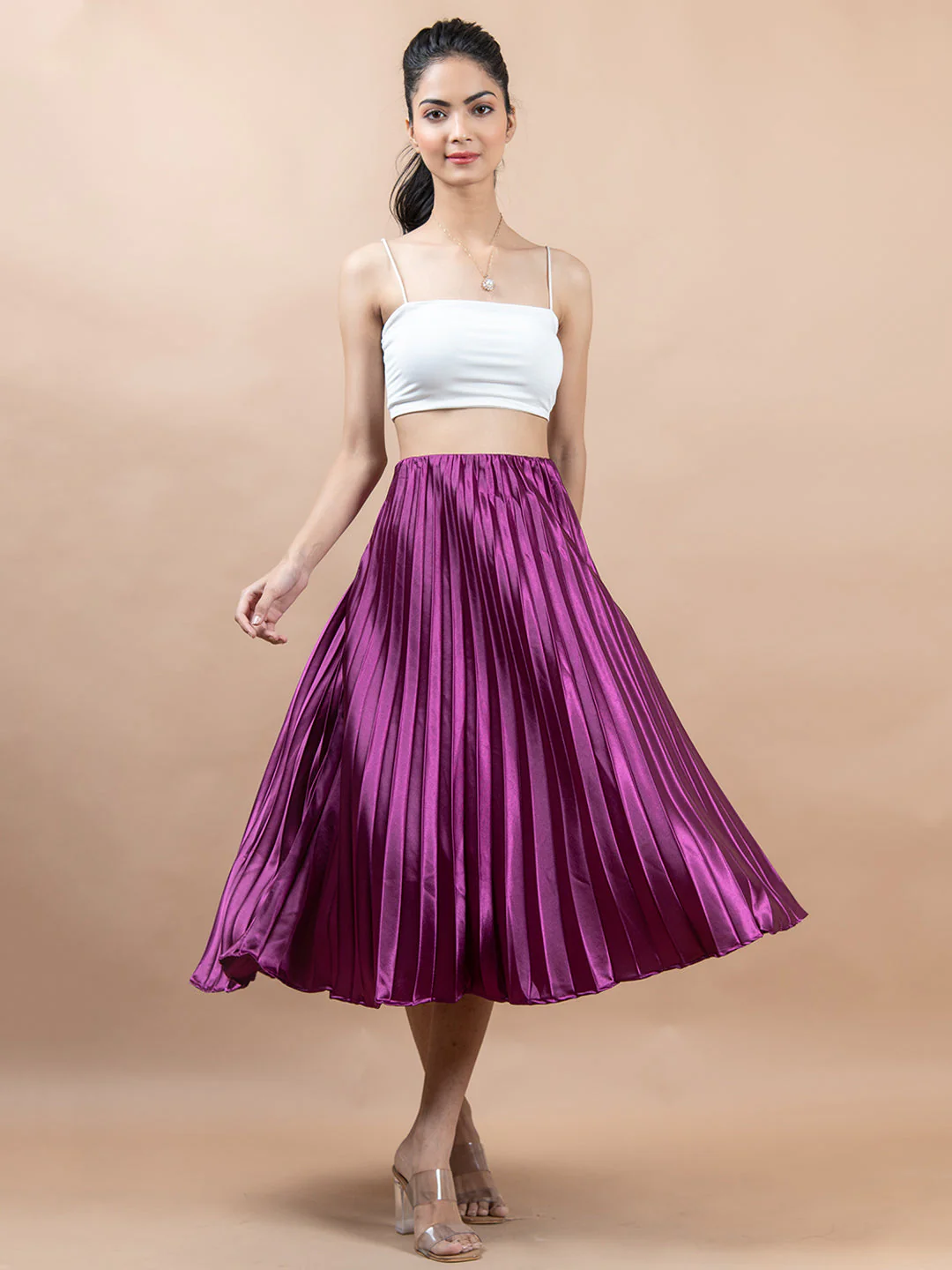 Purple Flared Skirt with Accordion Pleats For Women - Image 6