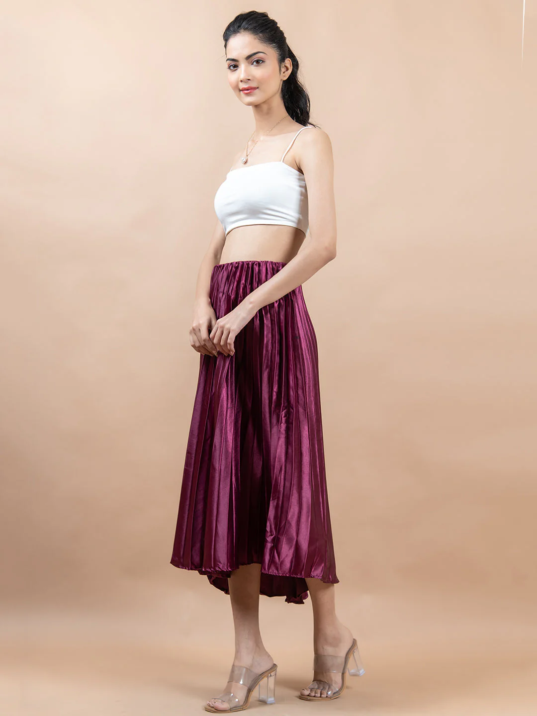 Purple Flared Skirt with Accordion Pleats For Women - Image 3