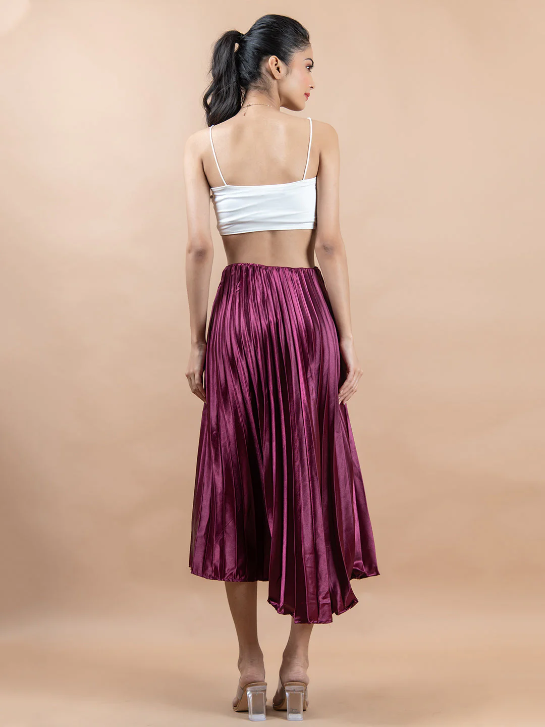 Purple Flared Skirt with Accordion Pleats For Women - Image 4