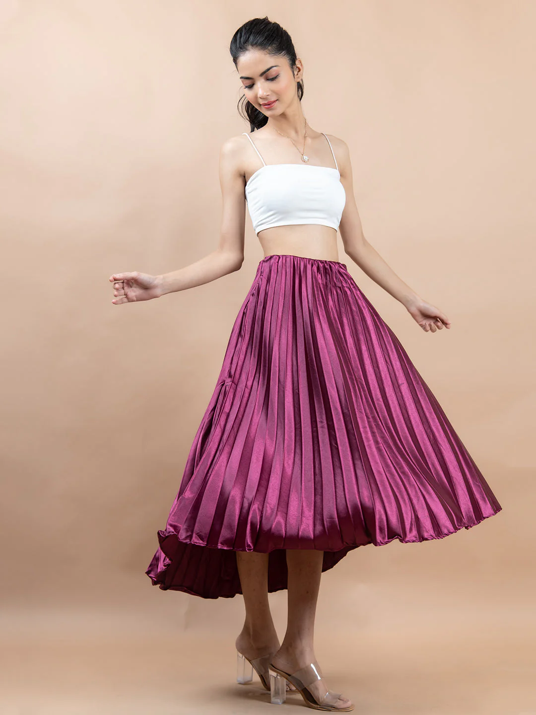 Purple Flared Skirt with Accordion Pleats For Women - Image 6