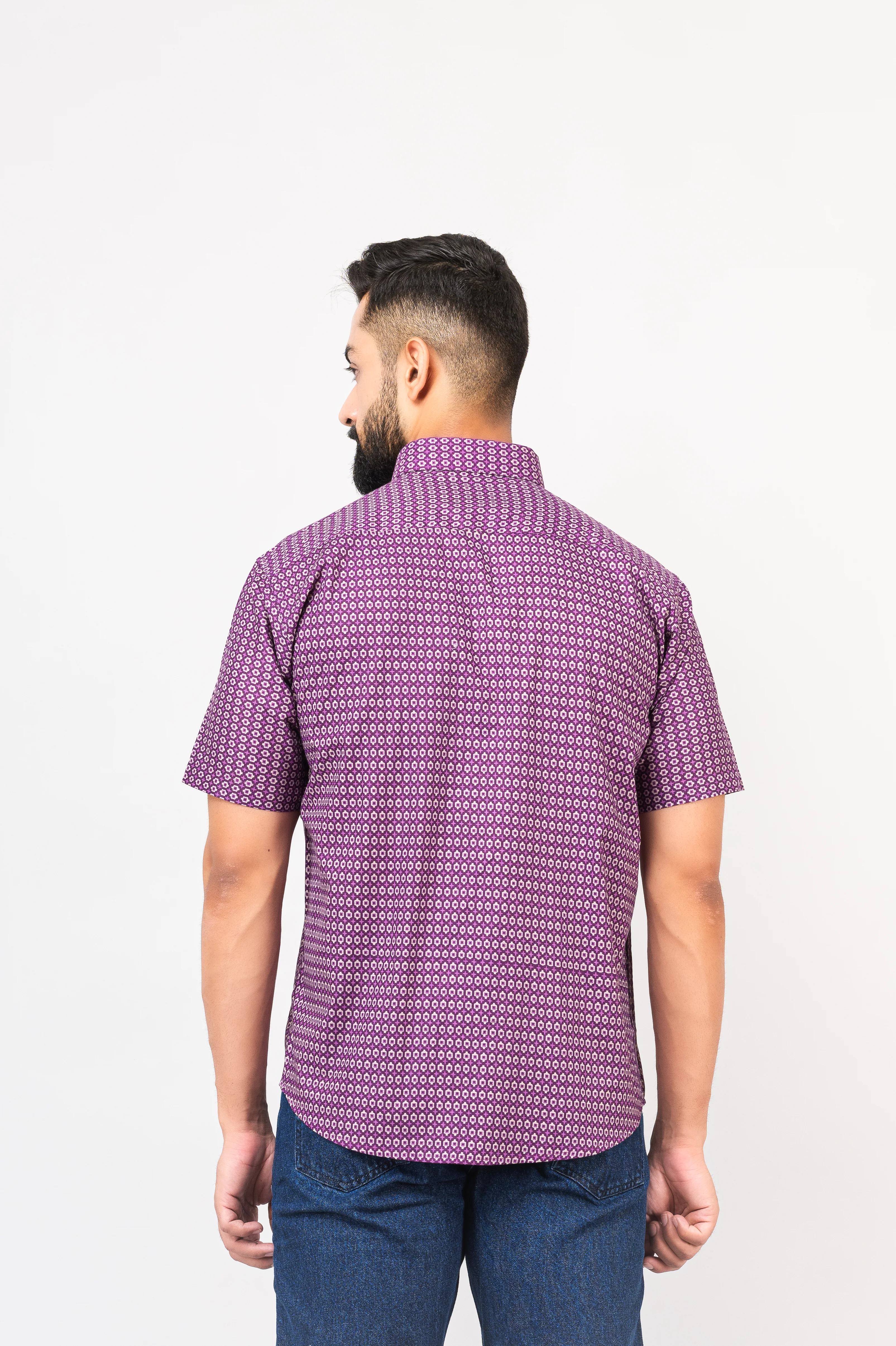 Purple Geometric Design Half Sleeves Shirt - Image 5