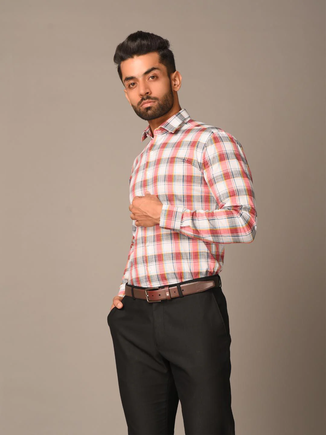 Red Block Checks Cotton Shirt - Image 3