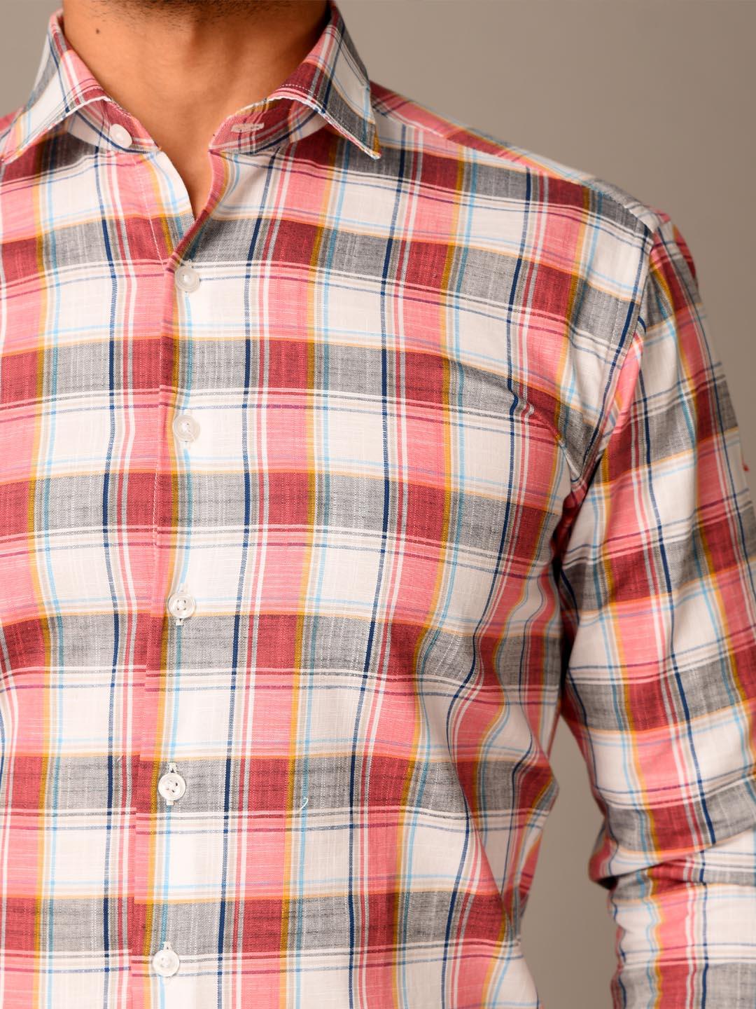 Red Block Checks Cotton Shirt - Image 5