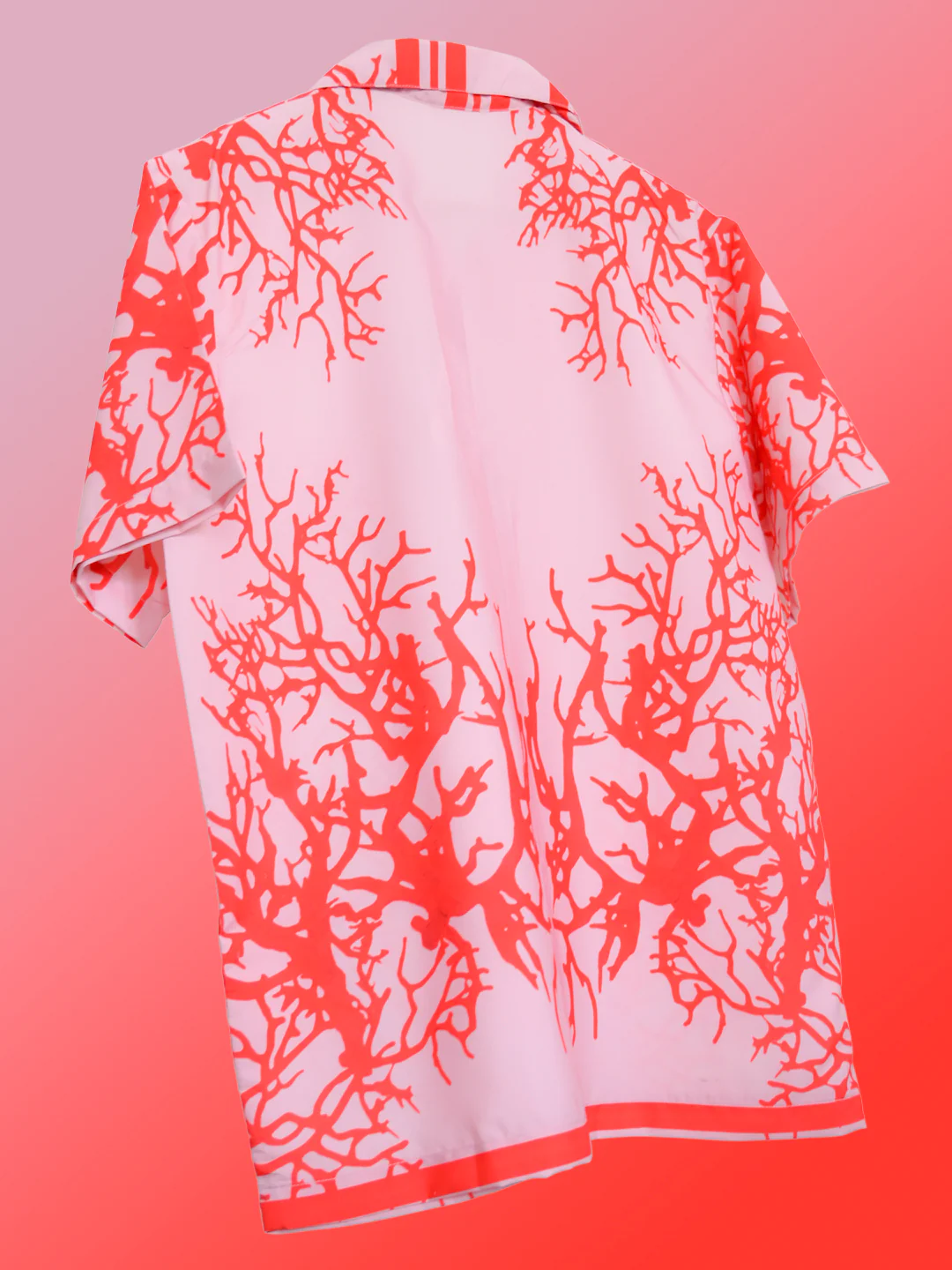 Red Branches Printed Oversized Peach Crepe Shirt - Image 3