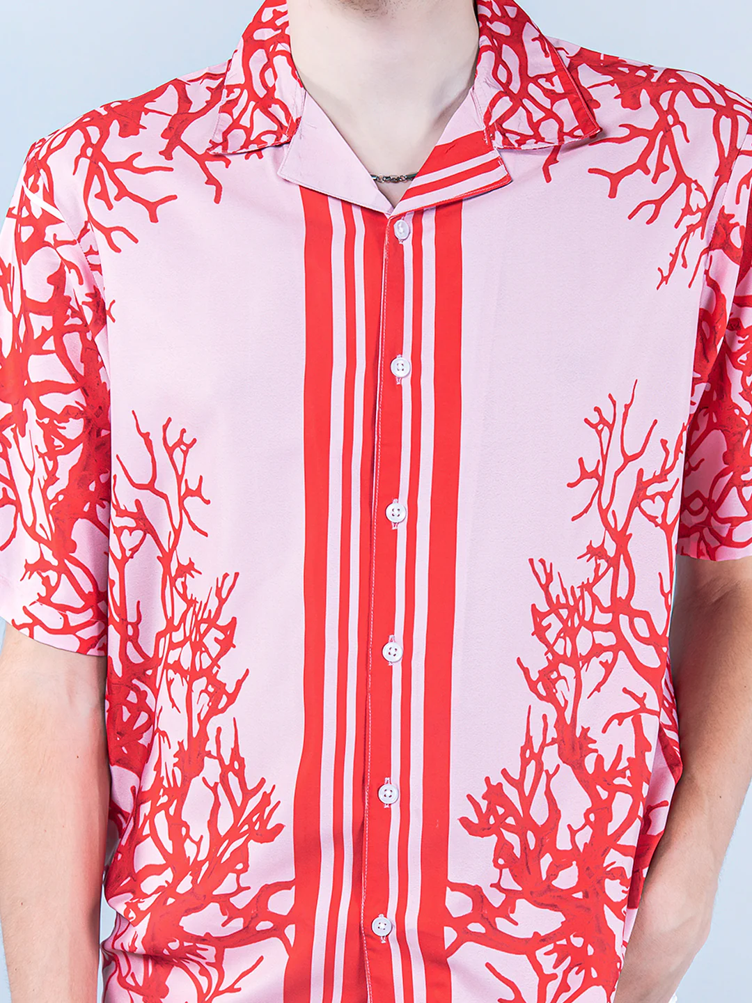 Red Branches Printed Oversized Peach Crepe Shirt - Image 5