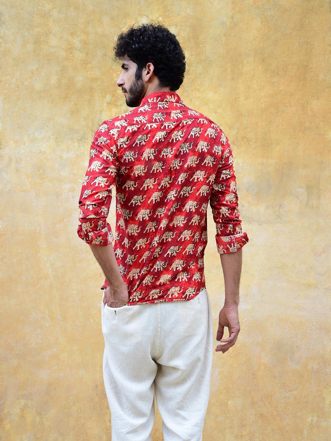 Red elephant crepe printed shirts - Image 3