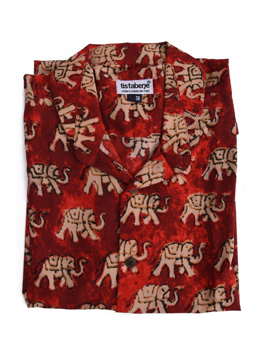 Red elephant crepe printed shirts - Image 4