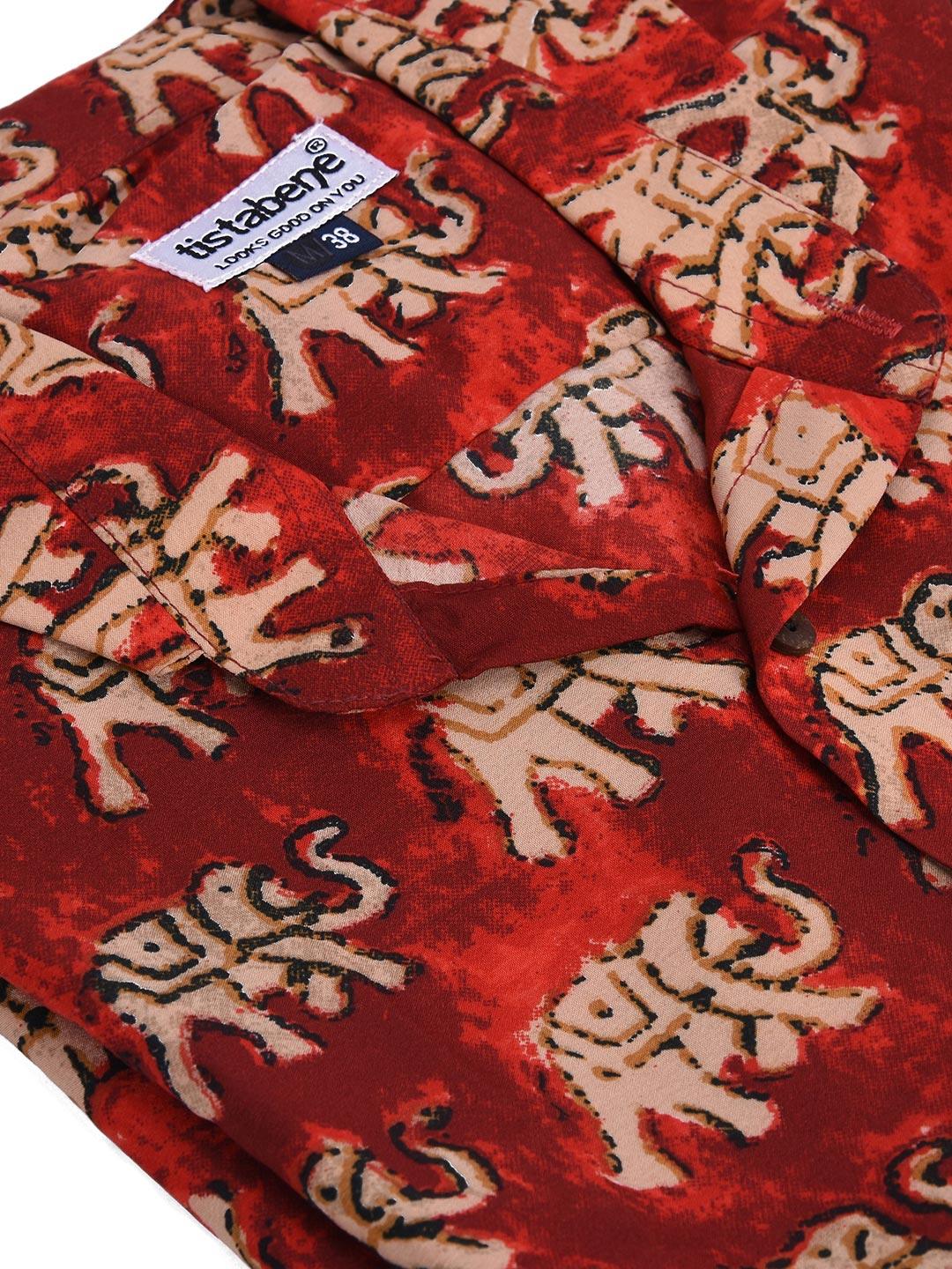 Red elephant crepe printed shirts - Image 6