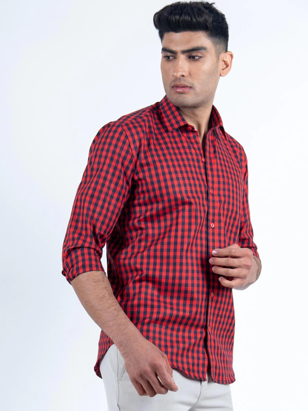 Red Gingham Checks Cotton Shirt - Image 3