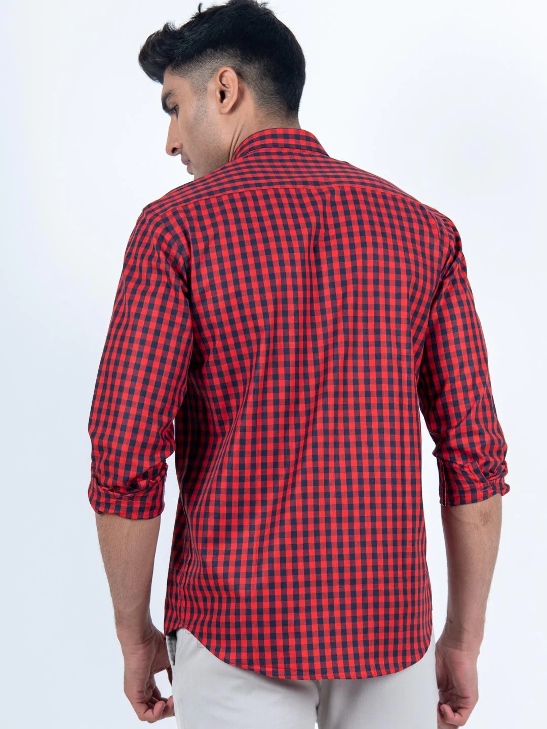 Red Gingham Checks Cotton Shirt - Image 4