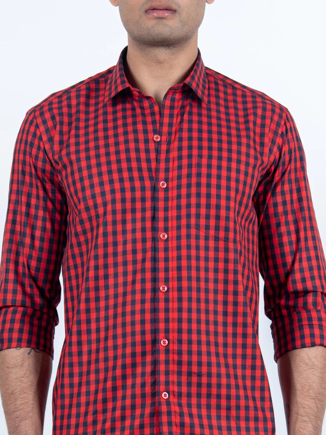Red Gingham Checks Cotton Shirt - Image 5