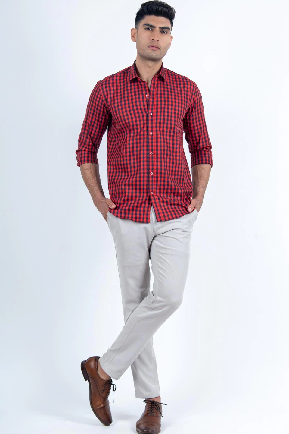 Red Gingham Checks Cotton Shirt - Image 6