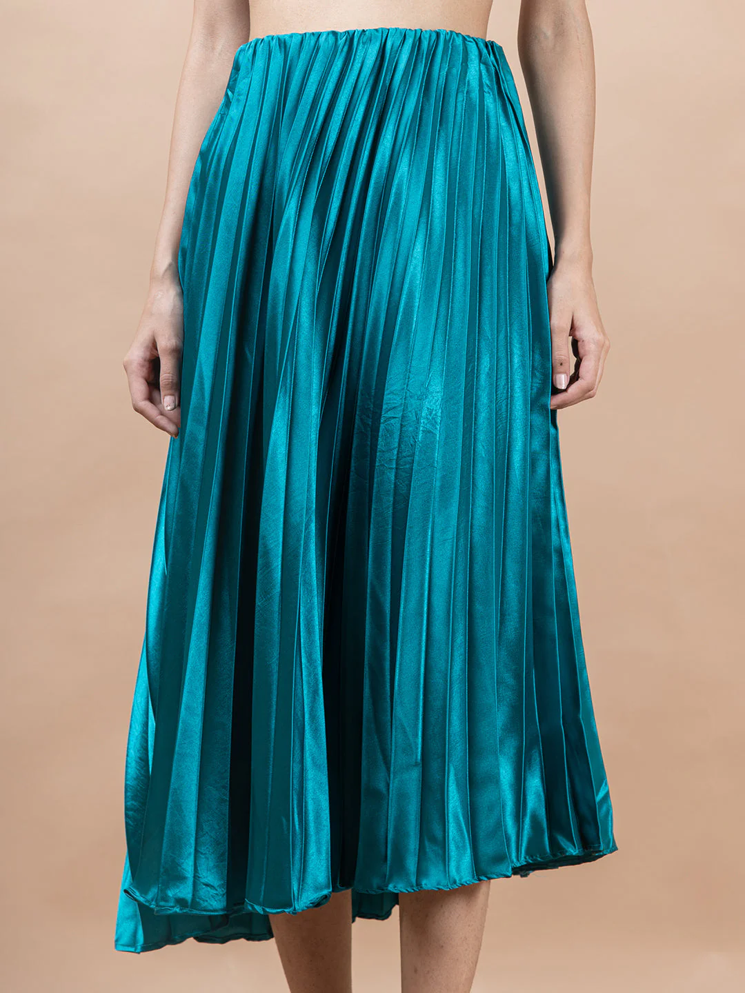 Sea Green Flared Skirt with Accordion Pleats For Women - Image 5