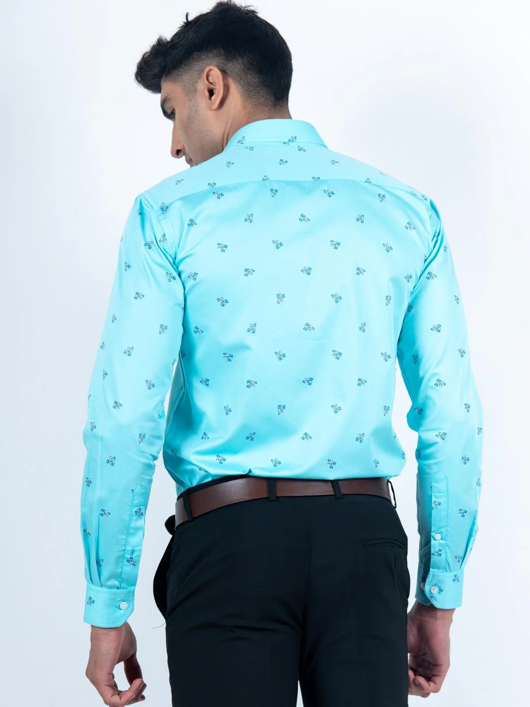 Sky Blue Giza Printed Cotton Men Shirt - Image 4