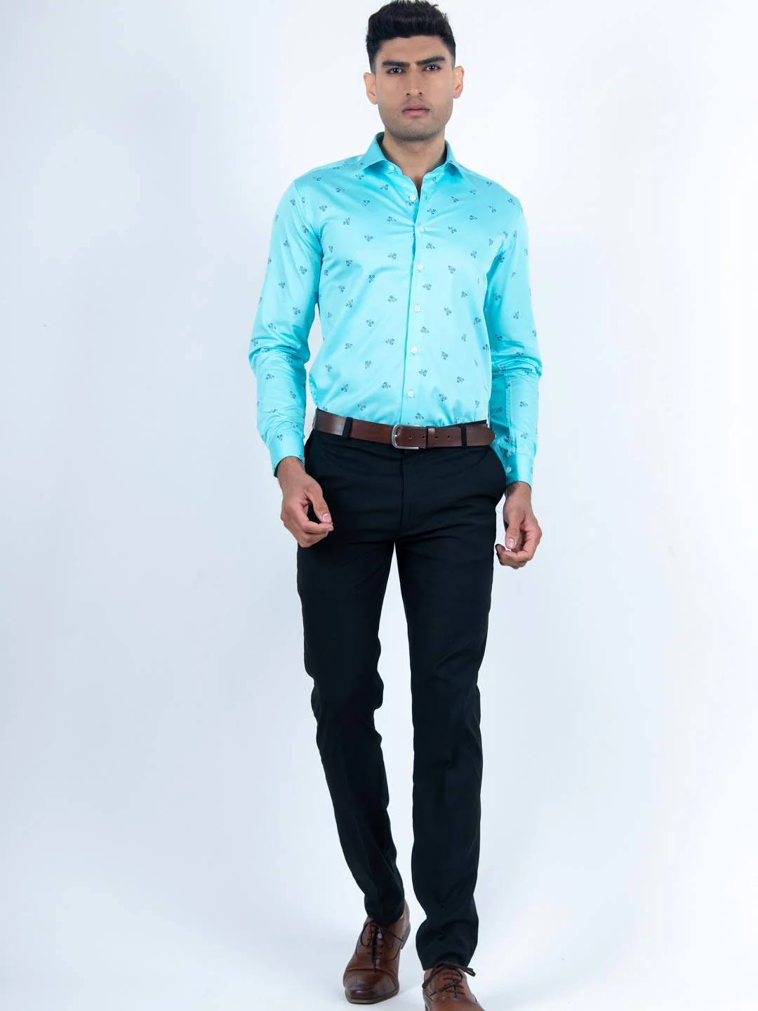 Sky Blue Giza Printed Cotton Men Shirt - Image 5
