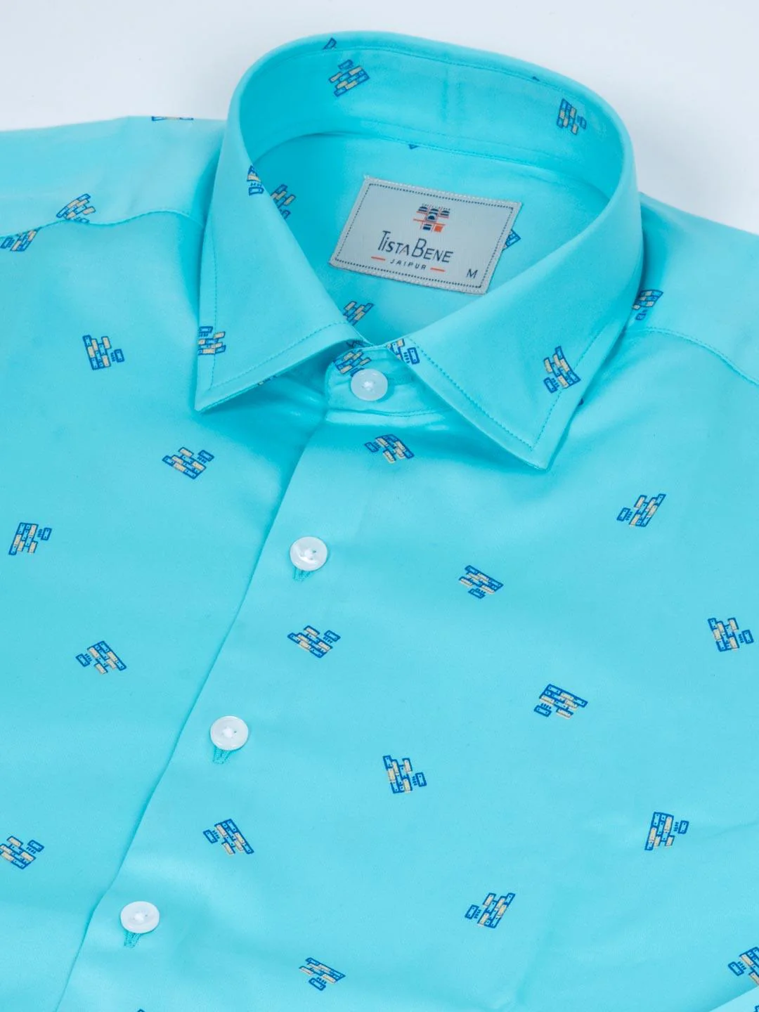 Sky Blue Giza Printed Cotton Men Shirt - Image 6