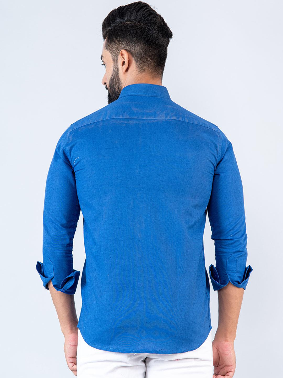 Solid Blue Full Sleeves Cotton Shirt - Image 5