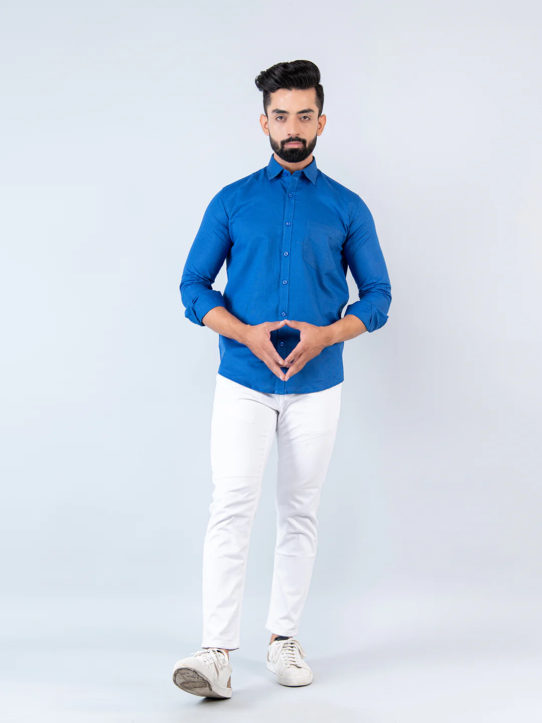 Solid Blue Full Sleeves Cotton Shirt - Image 6