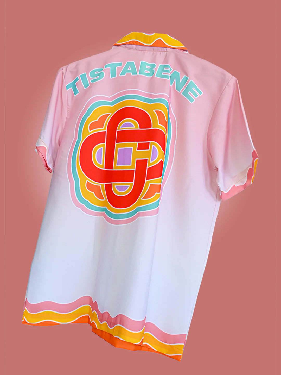 Wavy Line Back Tistabene Printed Oversized Peach Crepe Shirt - Image 3