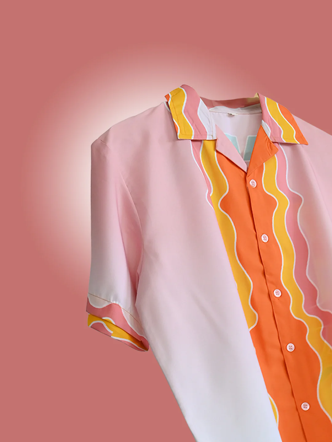 Wavy Line Back Tistabene Printed Oversized Peach Crepe Shirt - Image 4