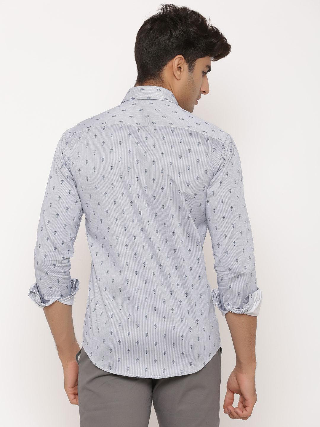 White and Black Motif Printed Cotton Shirt - Image 4