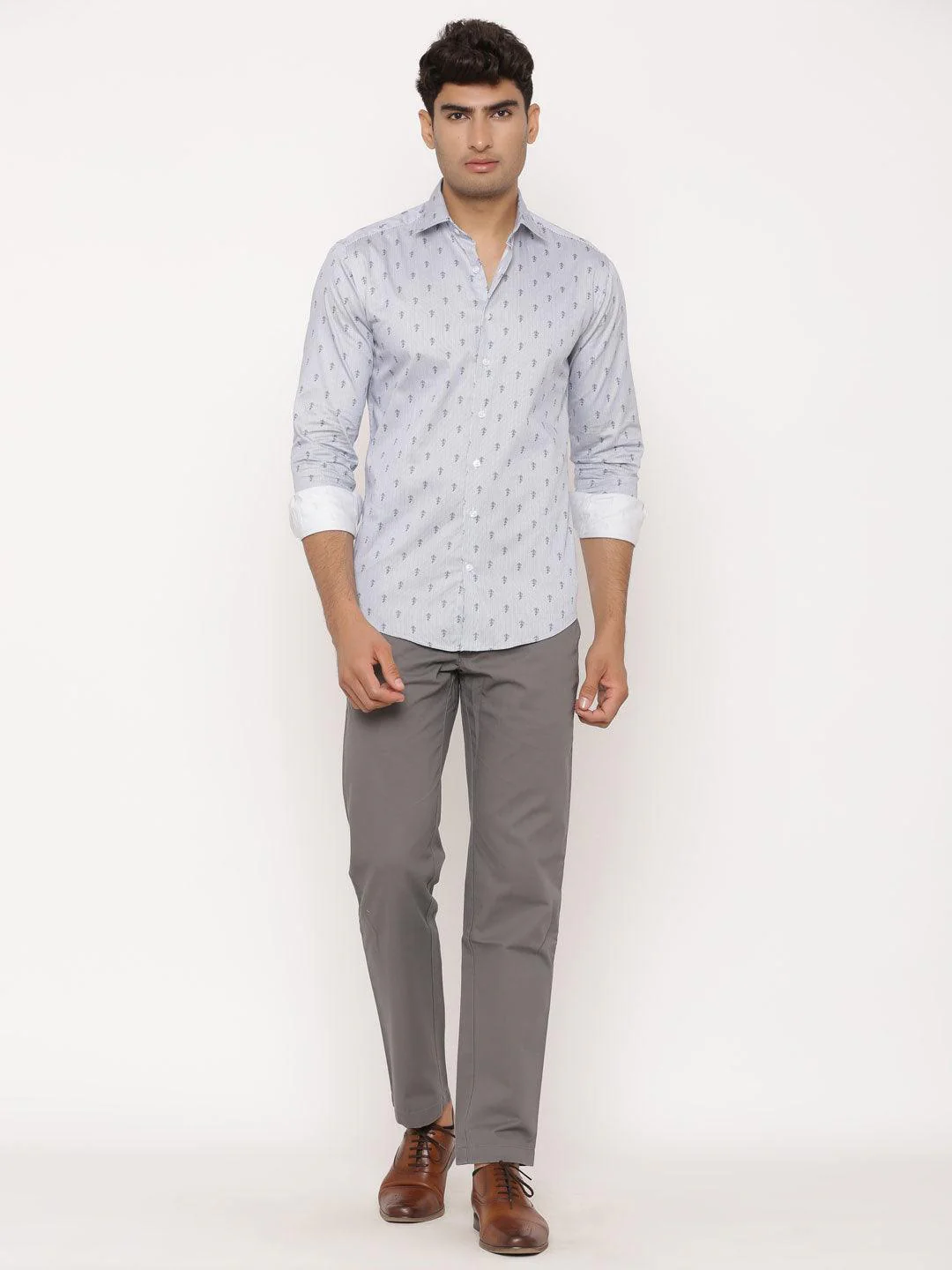 White and Black Motif Printed Cotton Shirt - Image 5