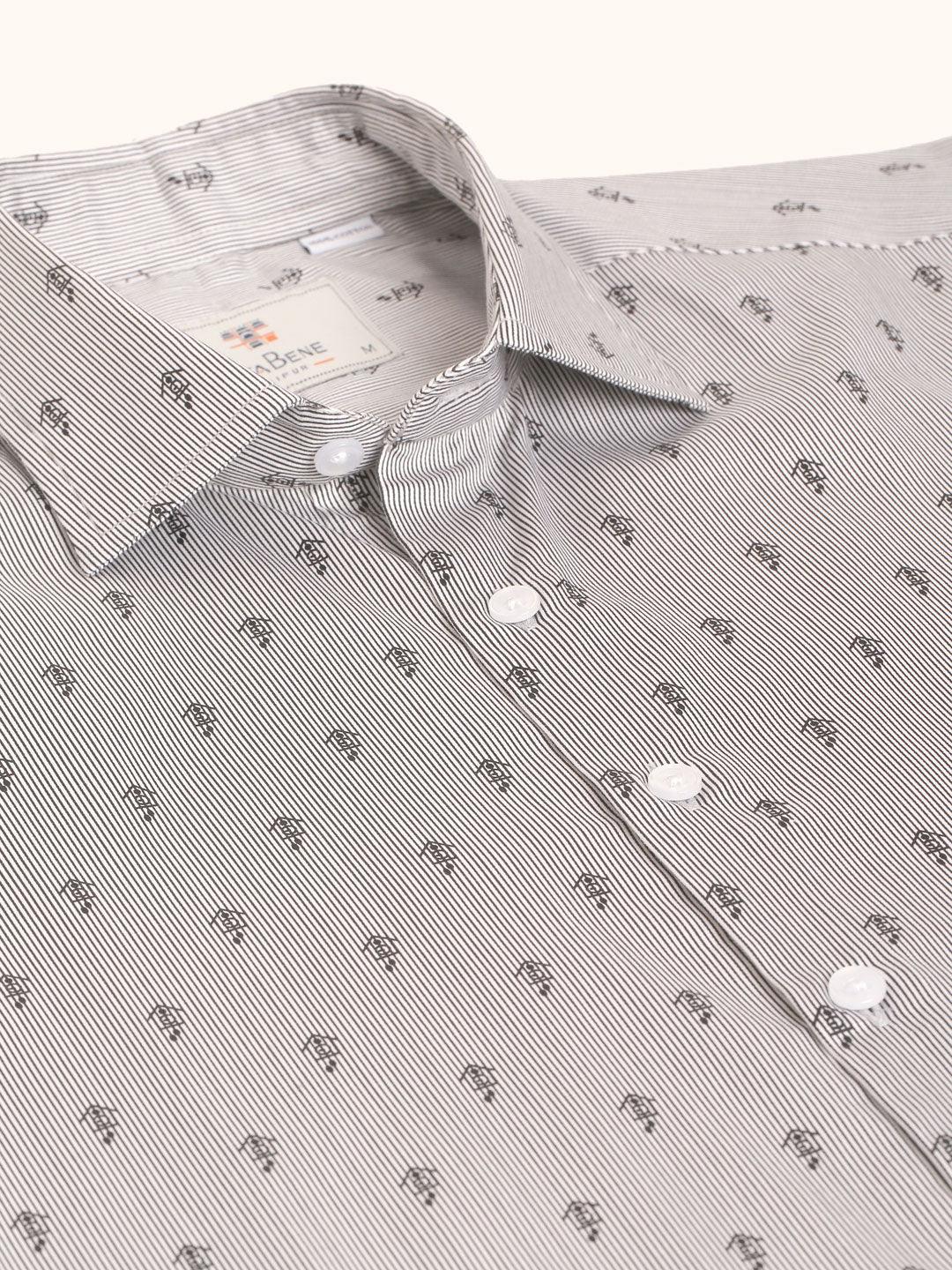 White and Black Motif Printed Cotton Shirt - Image 6