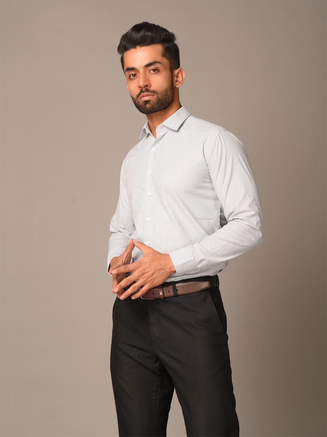 White and Grey Stripes Formal Shirt - Image 4