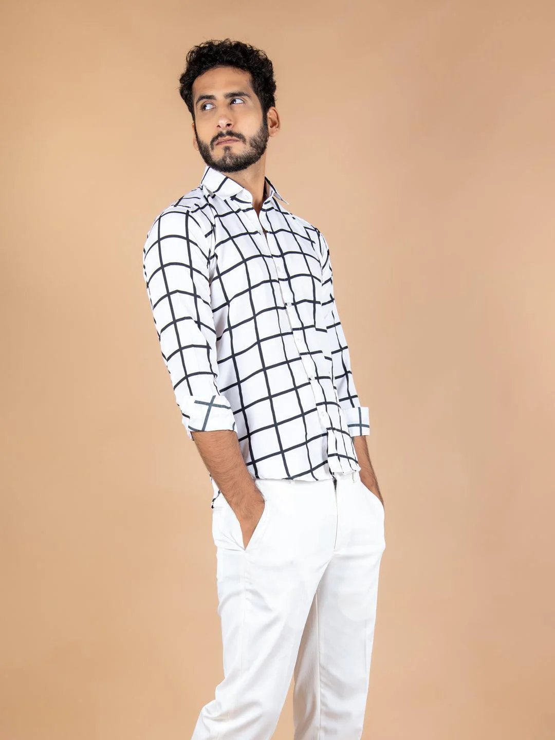 White Checks Full Sleeves Cotton Shirt - Image 4