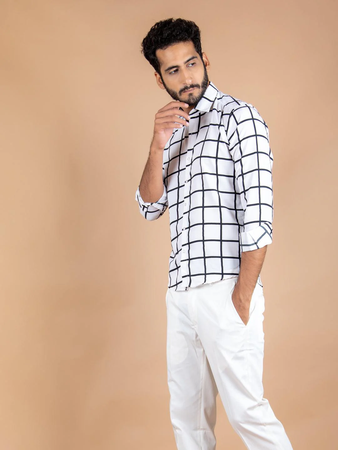White Checks Full Sleeves Cotton Shirt - Image 5