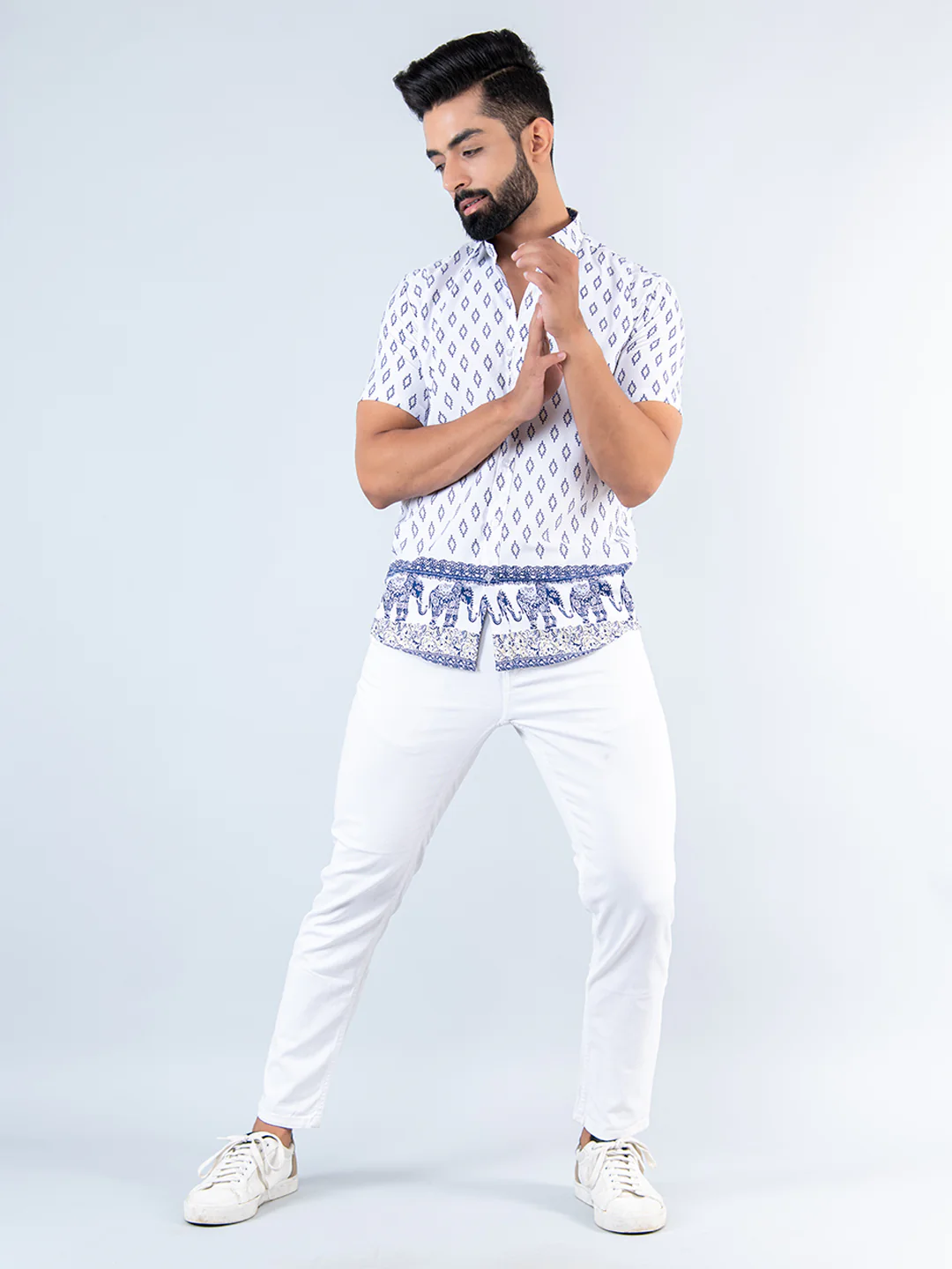 White Diamond Half Sleeves Crepe Printed Shirt - Image 5