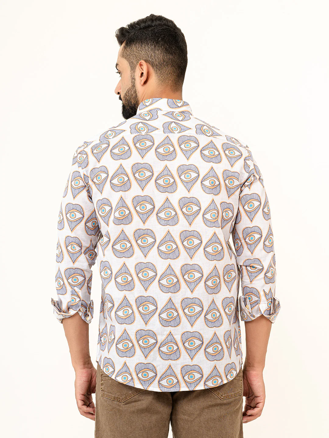 White Evil Eye Full Sleeves Cotton Printed Shirt - Image 6