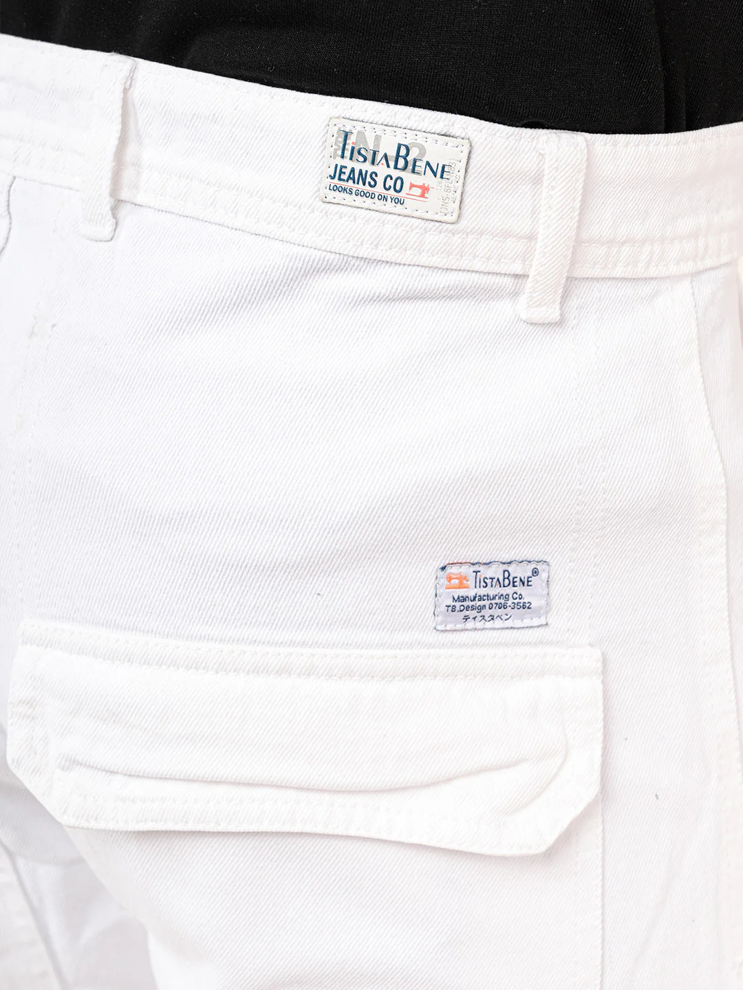 White Flared Straight Fit Denim Cargo Jeans - Image 4