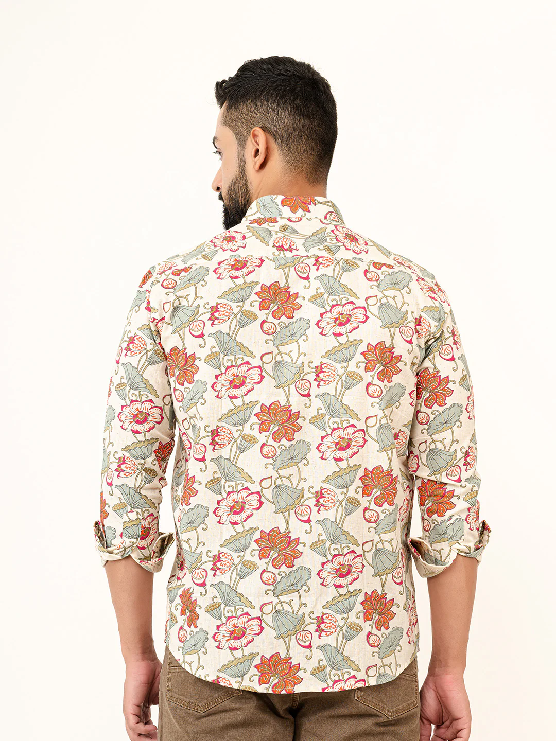 White Floral Printed Full Sleeves Cotton Printed Shirt - Image 5