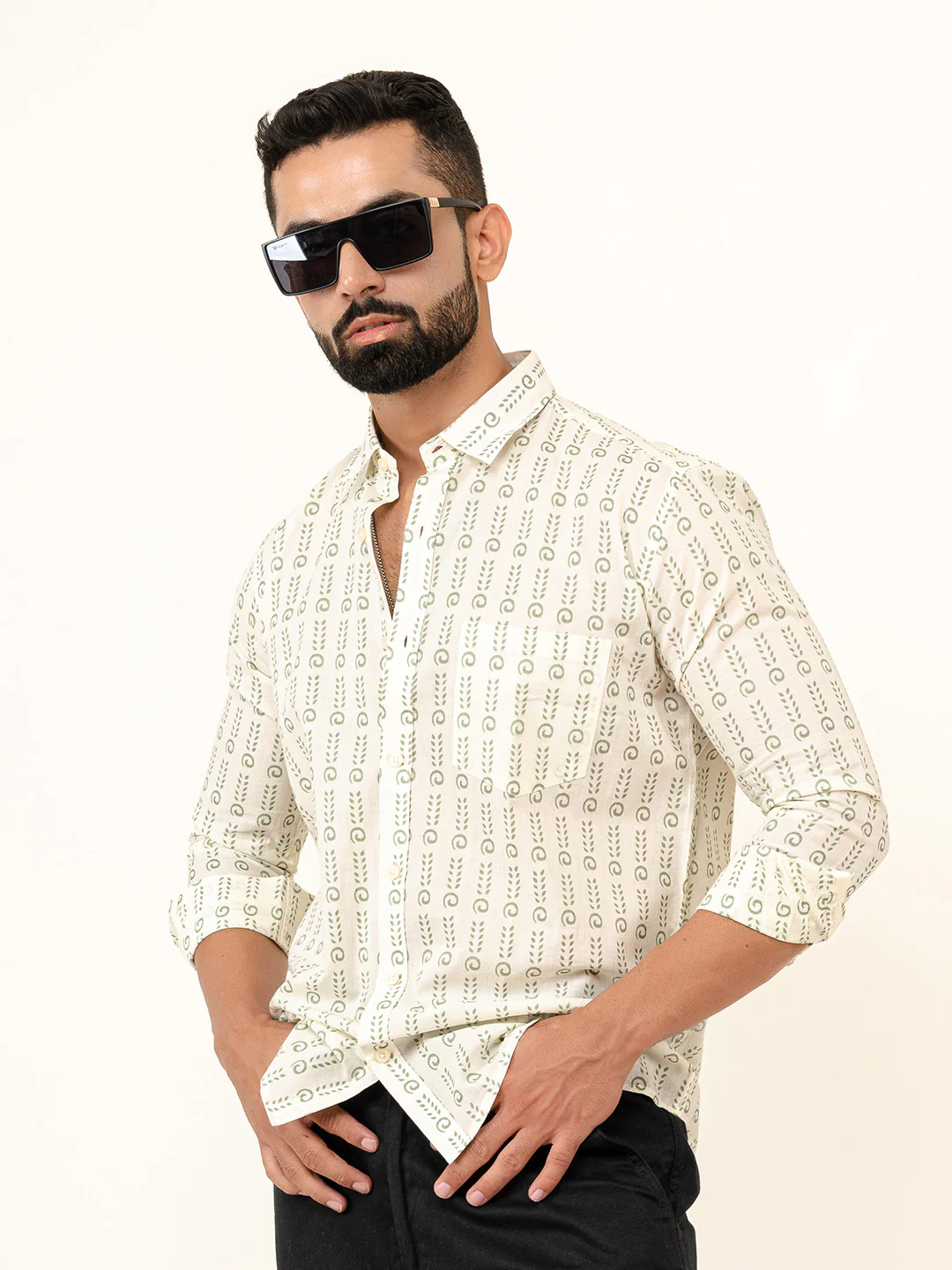 White Jaipuri Cotton Printed Shirt For Men - Image 3