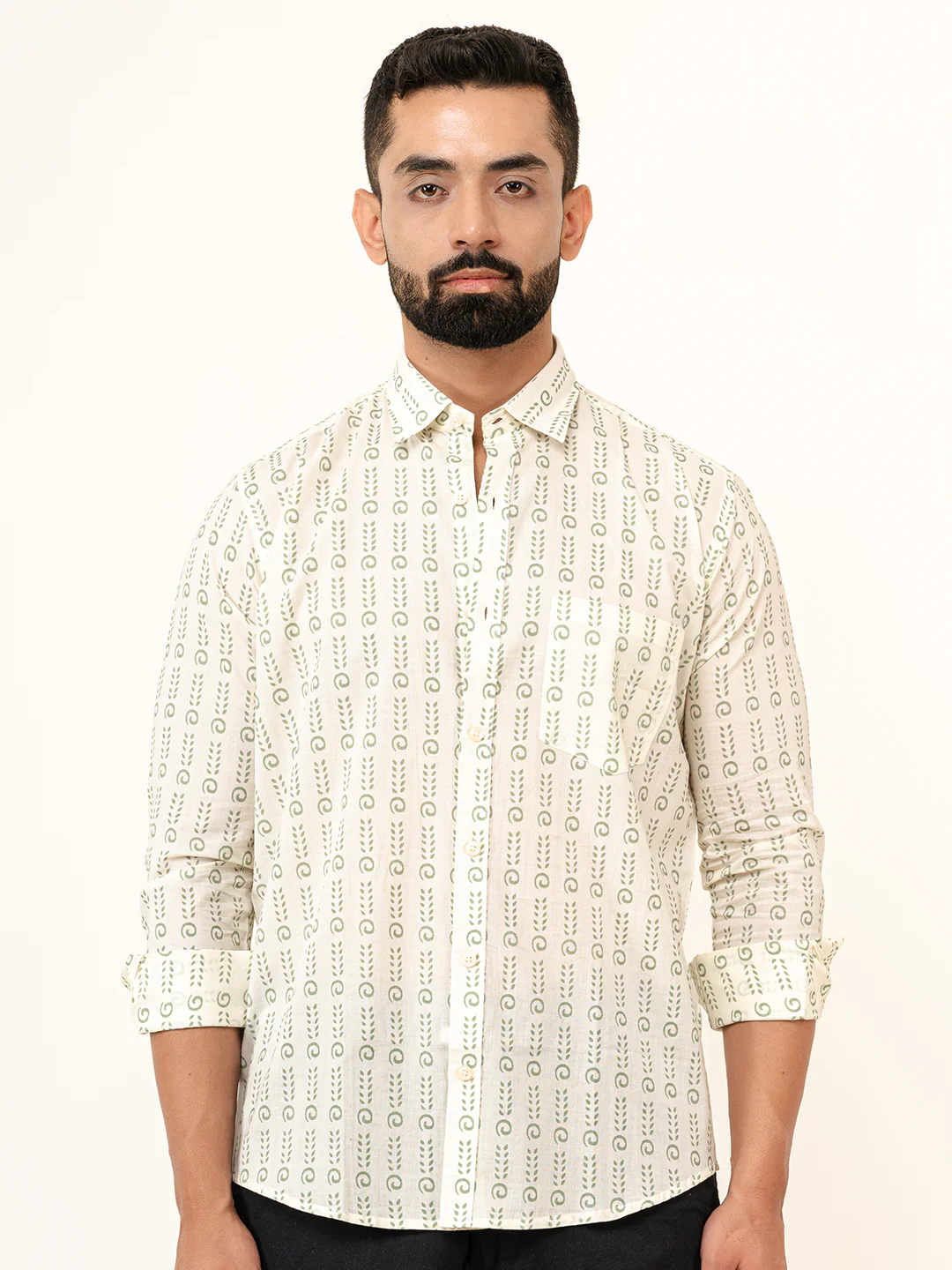 White Jaipuri Cotton Printed Shirt For Men - Image 5