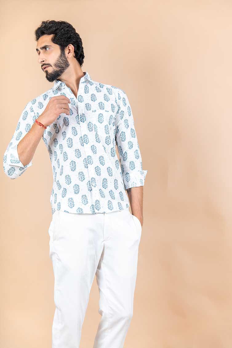 White Jaipuri Cotton Printed Shirt - Image 4