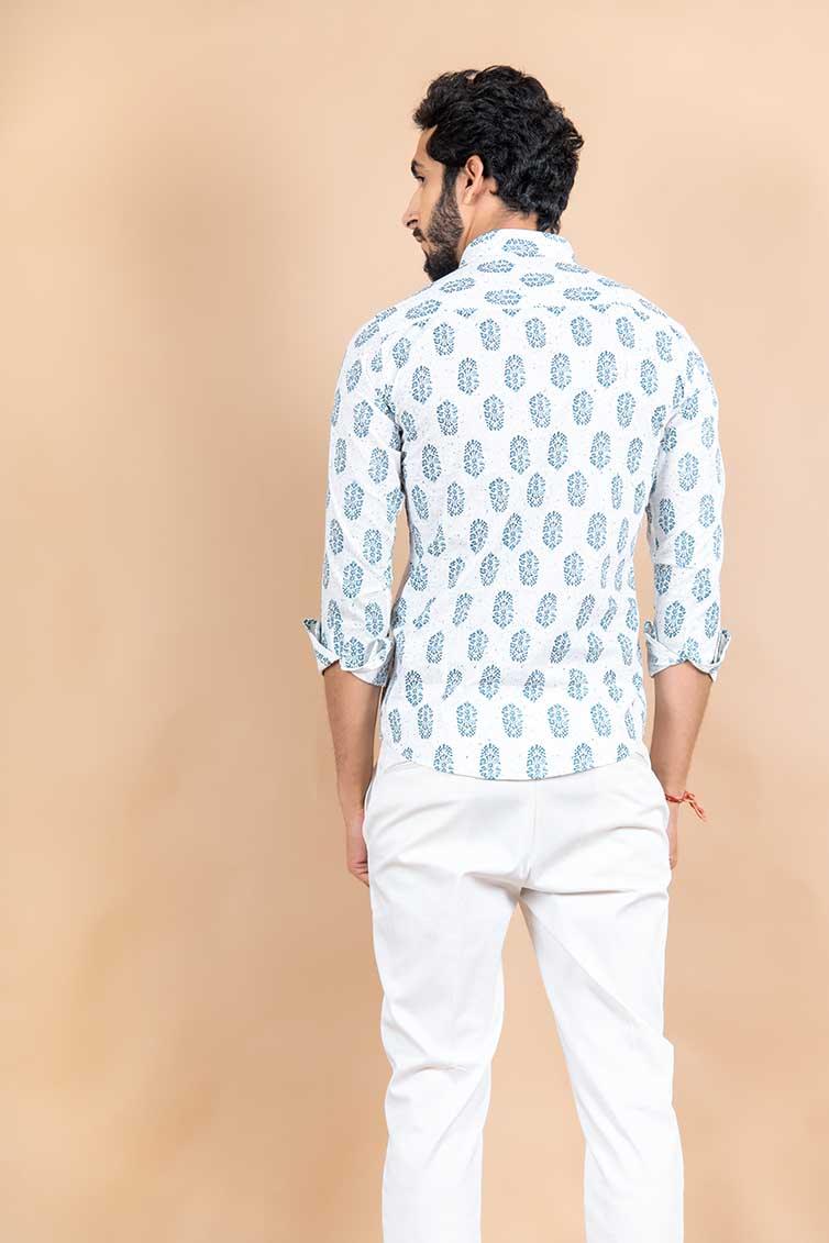 White Jaipuri Cotton Printed Shirt - Image 5