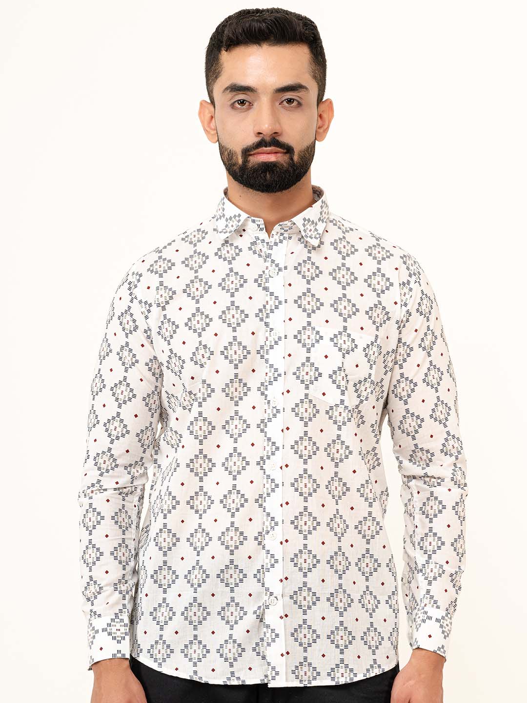 White Jaipuri Cotton Printed Shirts For Men - Image 3