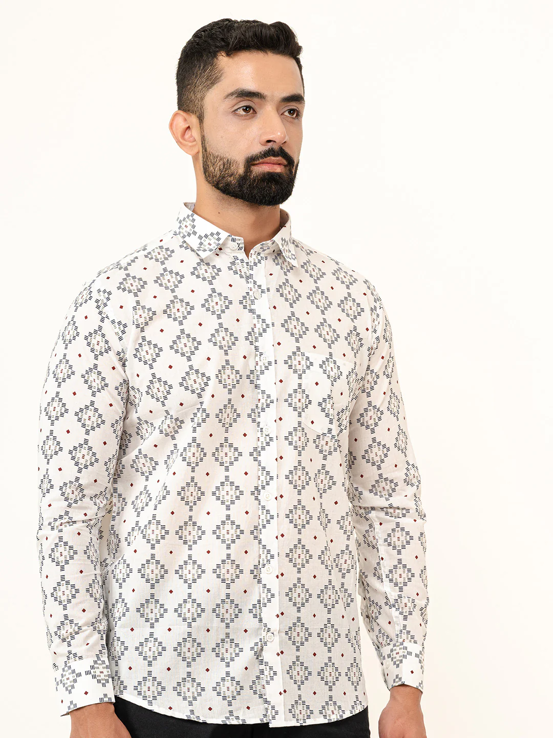 White Jaipuri Cotton Printed Shirts For Men - Image 4