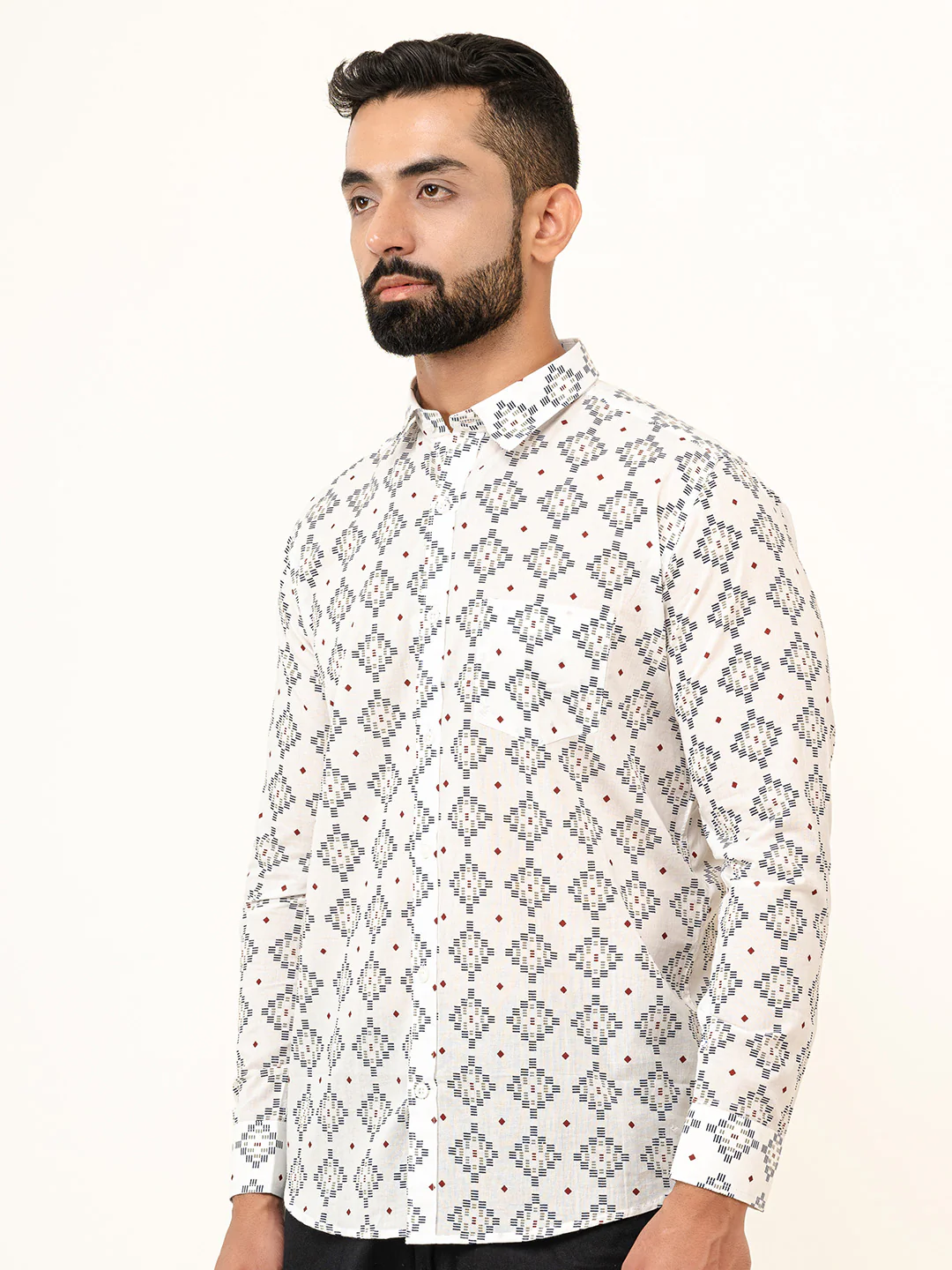 White Jaipuri Cotton Printed Shirts For Men - Image 5