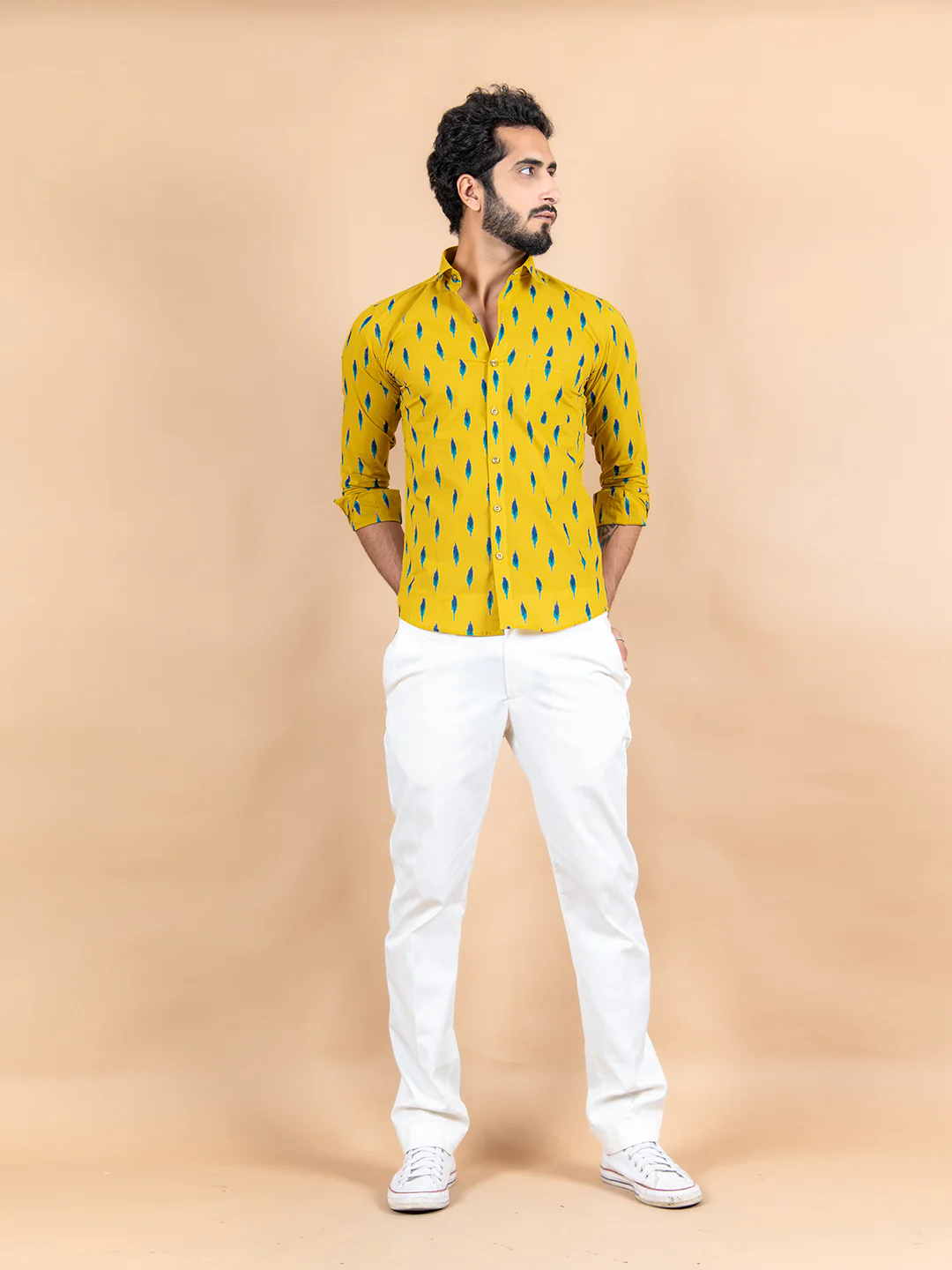 Yellow Jaipuri Cotton Full Sleeve Printed Shirt - Image 7
